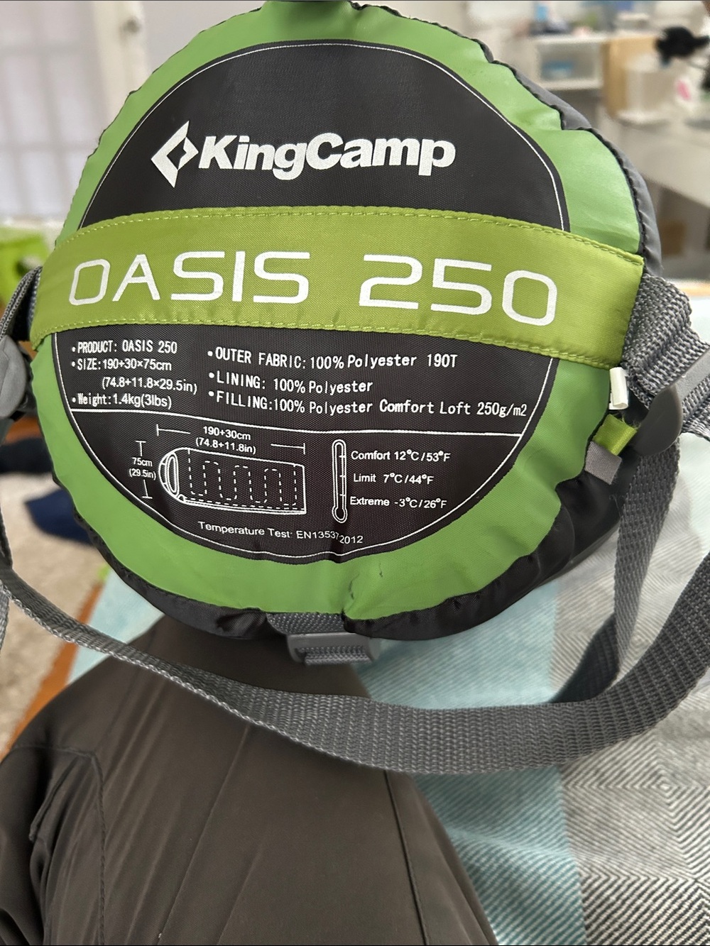 KingCamp Oasis 250 F 44 degrees Green Sleeping Bag with Carry Sack